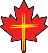 an image of a gold cross centered over a red maple leaf